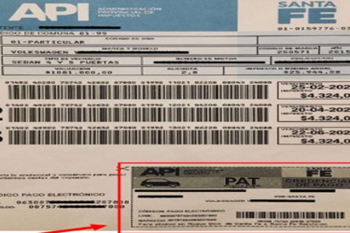 PATENTE AUTOMOTOR: LAS TRES PRIMERAS CUOTAS SE PODRÁN ABONAR CON LA CREDENCIAL DE PAGO