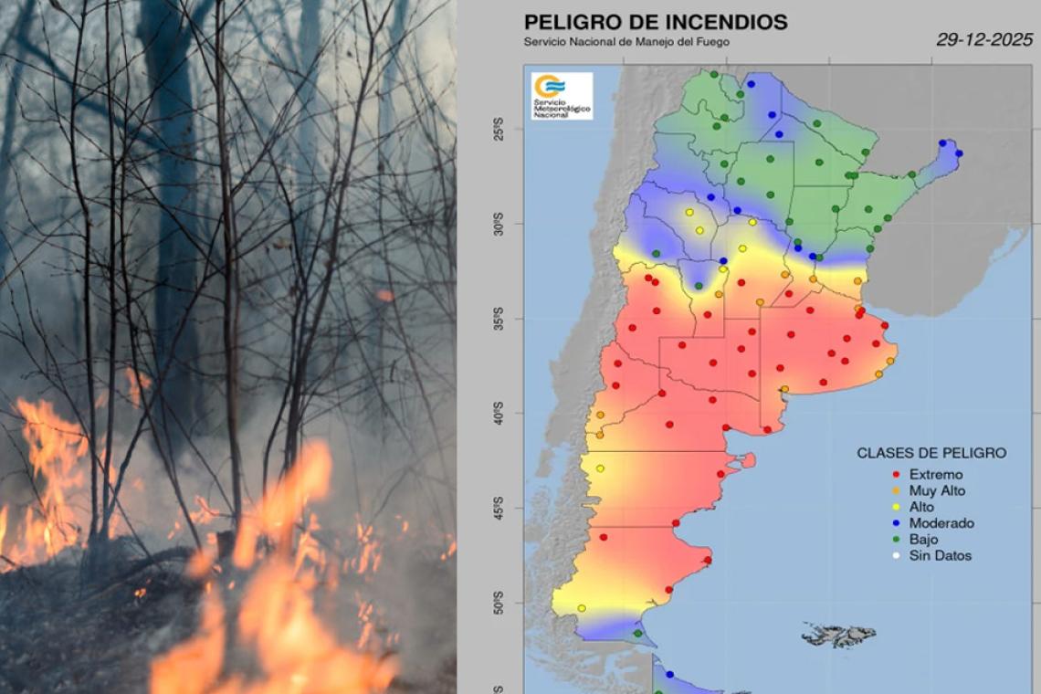 Riesgo extremo por incendios forestales en varias provincias del país