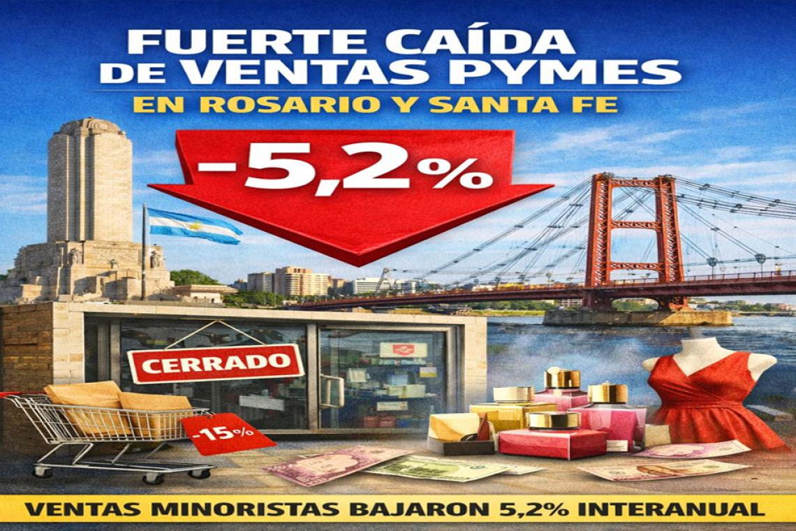 En Rosario y Santa Fe, las ventas minoristas pyme cayeron 5,2% interanual en diciembre