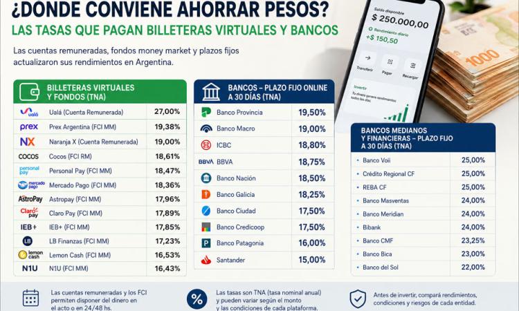 Los argentinos vuelven a mirar las tasas: cuánto pagan hoy las billeteras virtuales y los plazos fijos