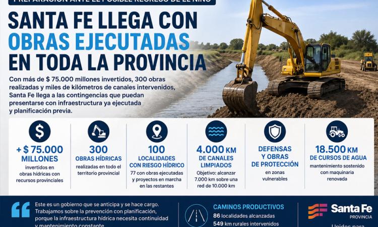 Santa Fe asegura que llega preparada ante un posible regreso de El Niño con obras ejecutadas en toda la provincia