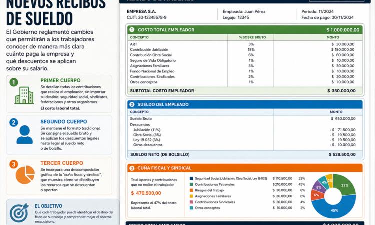 Nuevos recibos de sueldo: los trabajadores podrán ver cuánto paga la empresa y cuánto se descuenta de su salario