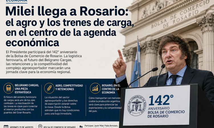 Milei llega a Rosario: el agro y los trenes de carga, en el centro de la agenda económica