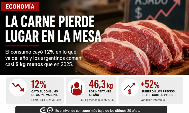 La carne vacuna pierde lugar en la mesa: el consumo cayó 12% y toca mínimos de dos décadas