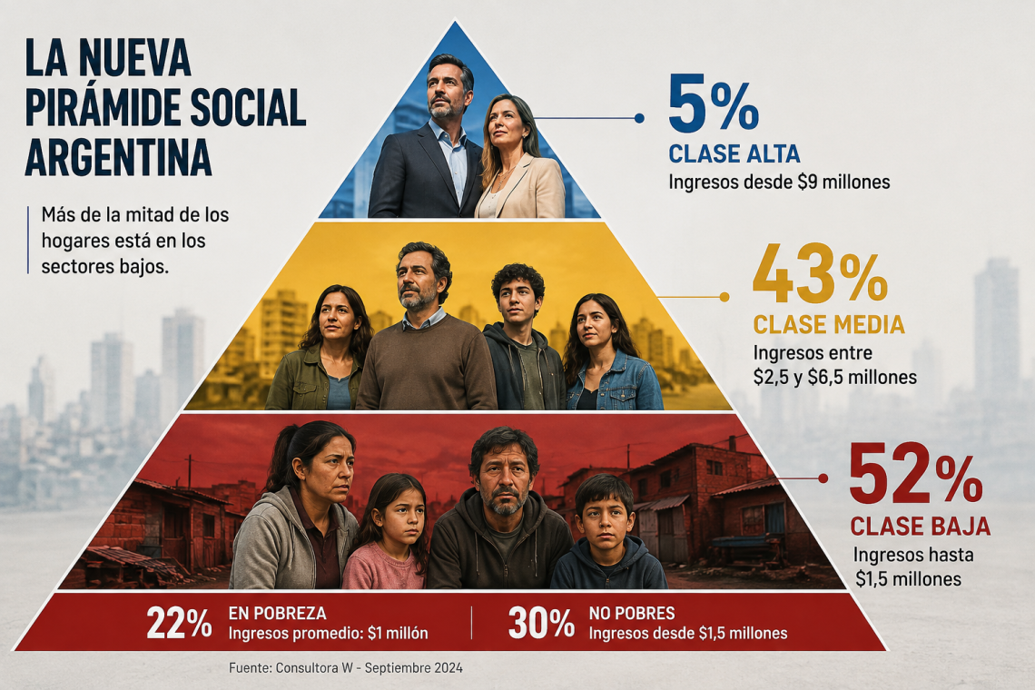 “La nueva pirámide social argentina: más de la mitad de los hogares ya está en los sectores bajos”.