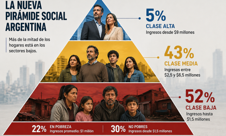 “La nueva pirámide social argentina: más de la mitad de los hogares ya está en los sectores bajos”.