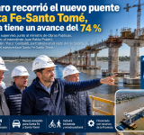 Pullaro recorrió el nuevo puente Santa Fe-Santo Tomé, que ya alcanza un 74 % de avance