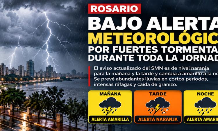 Rosario bajo alerta meteorológica por fuertes tormentas durante toda la jornada