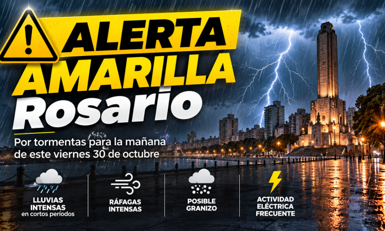Alerta amarilla por tormentas en Rosario: prevén lluvias intensas, ráfagas y posible granizo